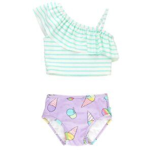Ruffle Butts Girl's Sweet Snowcone One Shoulder Ruffle Tankini Size: 3-6 Months
